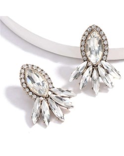 Geometric Rhinestone Floral Design Women Costume Earrings - White