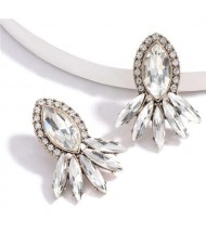 Geometric Rhinestone Floral Design Women Costume Earrings - White