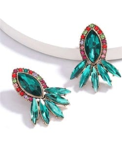 Geometric Rhinestone Floral Design Women Costume Earrings - Green