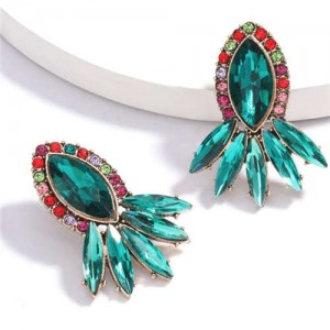 Geometric Rhinestone Floral Design Women Costume Earrings - Green