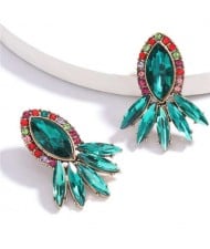 Geometric Rhinestone Floral Design Women Costume Earrings - Green