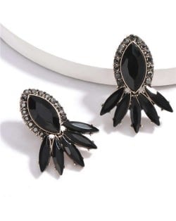 Geometric Rhinestone Floral Design Women Costume Earrings - Black