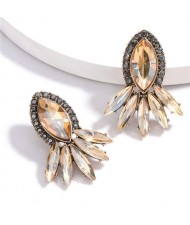 Geometric Rhinestone Floral Design Women Costume Earrings - Golden