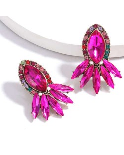 Geometric Rhinestone Floral Design Women Costume Earrings - Rose