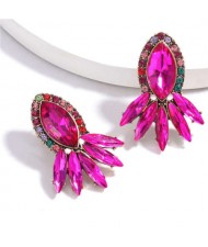 Geometric Rhinestone Floral Design Women Costume Earrings - Rose