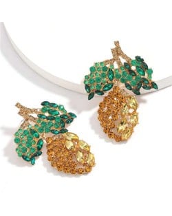 Fresh Mango Design Shining Rhinestone Women Fashion Earrings - Yellow