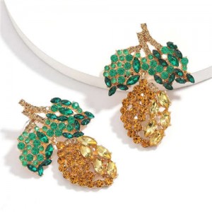 Fresh Mango Design Shining Rhinestone Women Fashion Earrings - Yellow