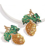 Fresh Mango Design Shining Rhinestone Women Fashion Earrings - Yellow