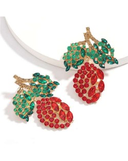 Fresh Mango Design Shining Rhinestone Women Fashion Earrings - Red