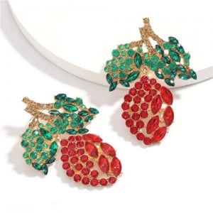 Fresh Mango Design Shining Rhinestone Women Fashion Earrings - Red