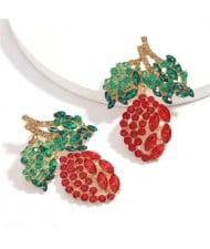 Fresh Mango Design Shining Rhinestone Women Fashion Earrings - Red