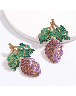 Fresh Mango Design Shining Rhinestone Women Fashion Earrings - Purple