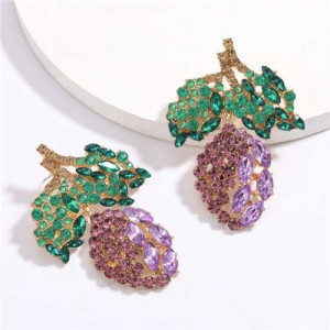 Fresh Mango Design Shining Rhinestone Women Fashion Earrings - Purple