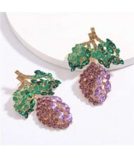 Fresh Mango Design Shining Rhinestone Women Fashion Earrings - Purple
