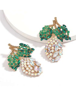 Fresh Mango Design Shining Rhinestone Women Fashion Earrings - Luminous White