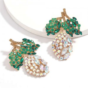 Fresh Mango Design Shining Rhinestone Women Fashion Earrings - Luminous White