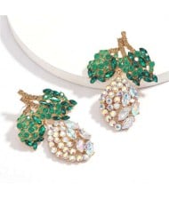 Fresh Mango Design Shining Rhinestone Women Fashion Earrings - Luminous White
