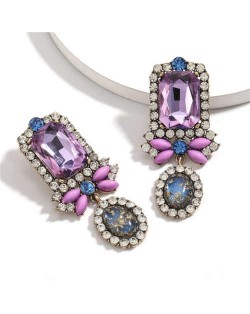 Exaggerated Fashion Floral Design Women Rhinestone Statement Earrings - Violet
