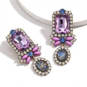 Exaggerated Fashion Floral Design Women Rhinestone Statement Earrings - Violet