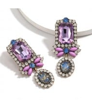 Exaggerated Fashion Floral Design Women Rhinestone Statement Earrings - Violet