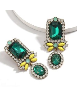 Exaggerated Fashion Floral Design Women Rhinestone Statement Earrings - Green