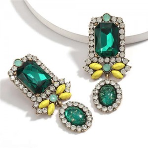 Exaggerated Fashion Floral Design Women Rhinestone Statement Earrings - Green