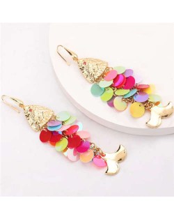 Resin Paillettes Fish Tassel Design Shoulder-duster Earrings - Multicolor