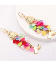 Resin Paillettes Fish Tassel Design Shoulder-duster Earrings - Multicolor