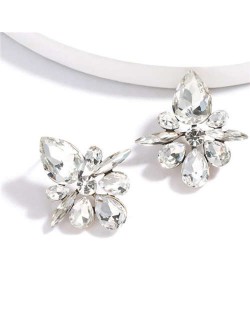 Splendid Rhinestone Floral Pattern High Fashion Women Statement Earrings - White