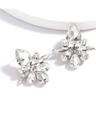 Splendid Rhinestone Floral Pattern High Fashion Women Statement Earrings - White
