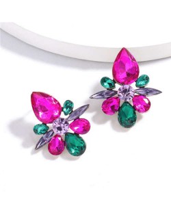 Splendid Rhinestone Floral Pattern High Fashion Women Statement Earrings - Rose