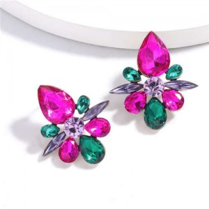 Splendid Rhinestone Floral Pattern High Fashion Women Statement Earrings - Rose