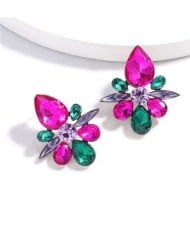 Splendid Rhinestone Floral Pattern High Fashion Women Statement Earrings - Rose