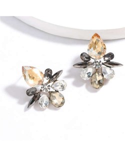 Splendid Rhinestone Floral Pattern High Fashion Women Statement Earrings - Champagne