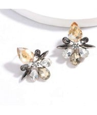 Splendid Rhinestone Floral Pattern High Fashion Women Statement Earrings - Champagne