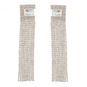 Alluring Splendid Rhinestone Dangling Tassel High Fashion Women Shoulder-duster Earrings - Golden