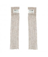 Alluring Splendid Rhinestone Dangling Tassel High Fashion Women Shoulder-duster Earrings - Golden