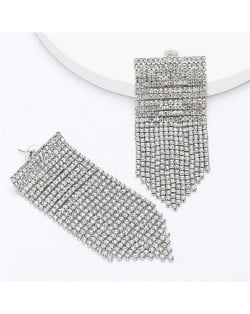 Alluring Splendid Rhinestone Dangling Tassel High Fashion Women Shoulder-duster Earrings - Silver