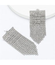 Alluring Splendid Rhinestone Dangling Tassel High Fashion Women Shoulder-duster Earrings - Silver