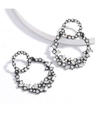 Vintage Fashion Rhinestone Garland Design Women Alloy Statement Earrings - White