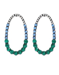 Rhinestone Hollow Waterdrop Design Graceful Women Statement Earrings - Green