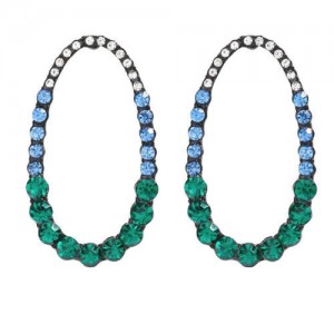 Rhinestone Hollow Waterdrop Design Graceful Women Statement Earrings - Green