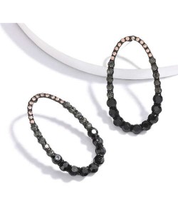 Rhinestone Hollow Waterdrop Design Graceful Women Statement Earrings - Black