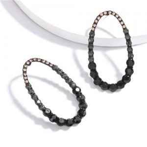 Rhinestone Hollow Waterdrop Design Graceful Women Statement Earrings - Black