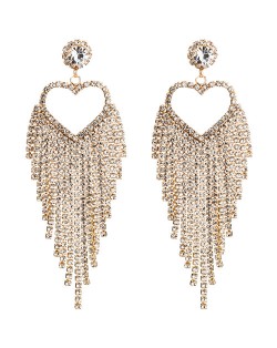 Square Shape Rhinestone Tassel Modern Fashion Women Shoulder-duster Earrings - Golden