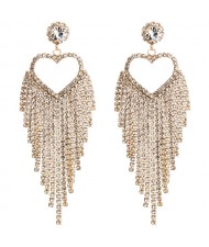 Heart Shape Rhinestone Tassel Modern Fashion Women Shoulder-duster Earrings - Golden