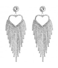 Heart Shape Rhinestone Tassel Modern Fashion Women Shoulder-duster Earrings - Silver