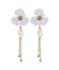 Enamel Flower Beads and Chain Tassel Korean Fashion Alloy Women Shoulder-duster Earrings - White