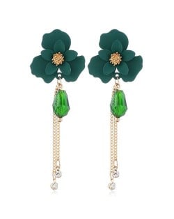 Enamel Flower Beads and Chain Tassel Korean Fashion Alloy Women Shoulder-duster Earrings - Green