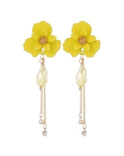 Enamel Flower Beads and Chain Tassel Korean Fashion Alloy Women Shoulder-duster Earrings - Yellow